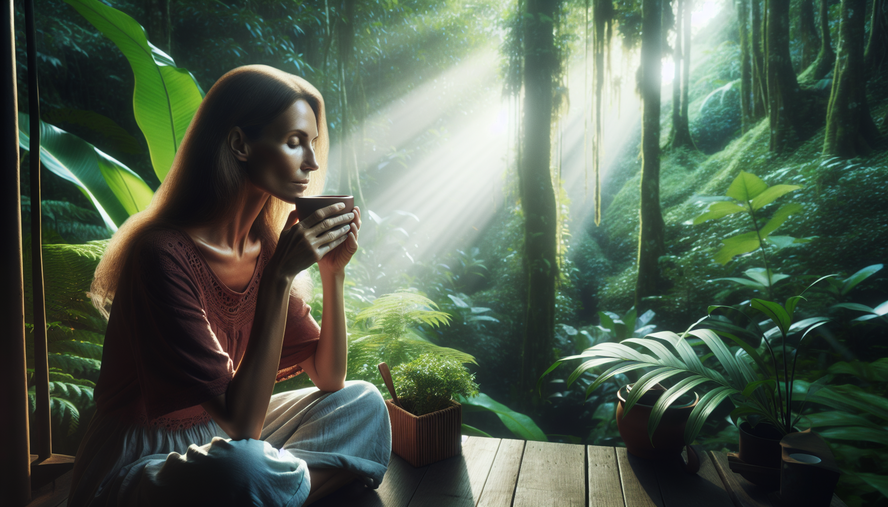 Mujer concentrada y en paz en un entorno natural