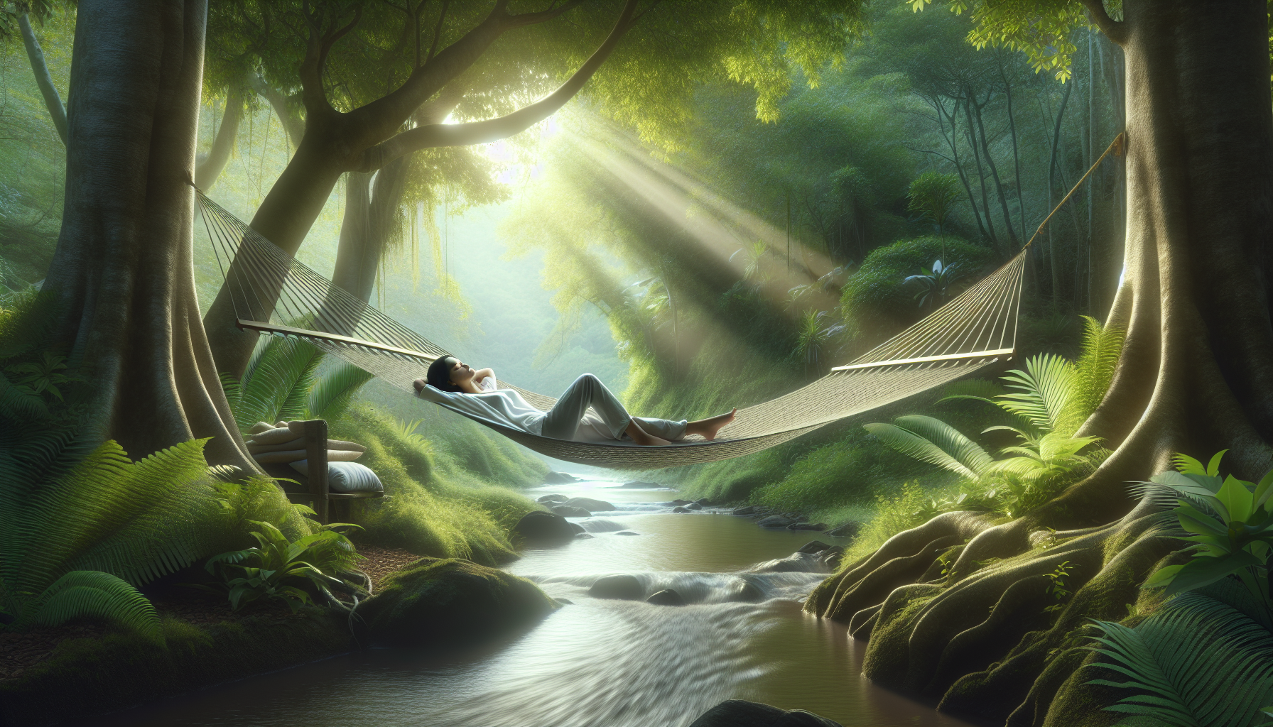 Mujer descansando y recuperando energía en un entorno natural