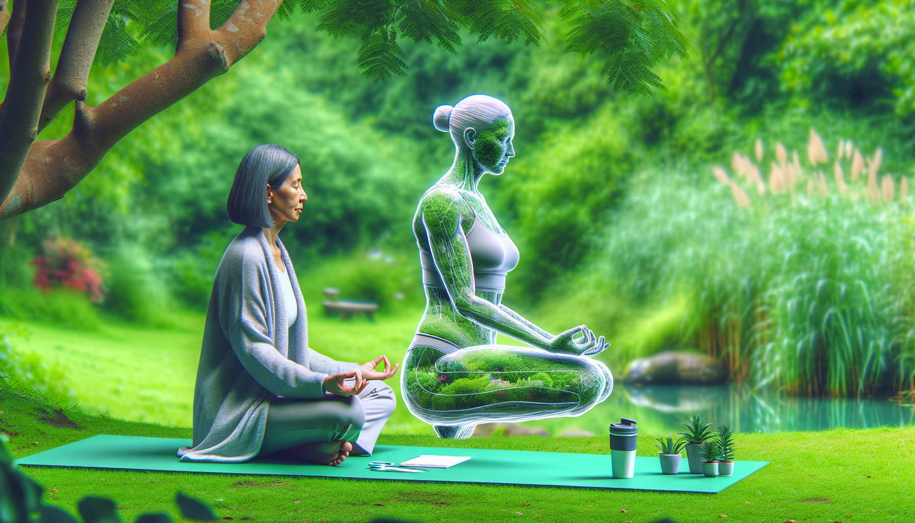 Mujer de mediana edad cuidando su figura en un entorno verde