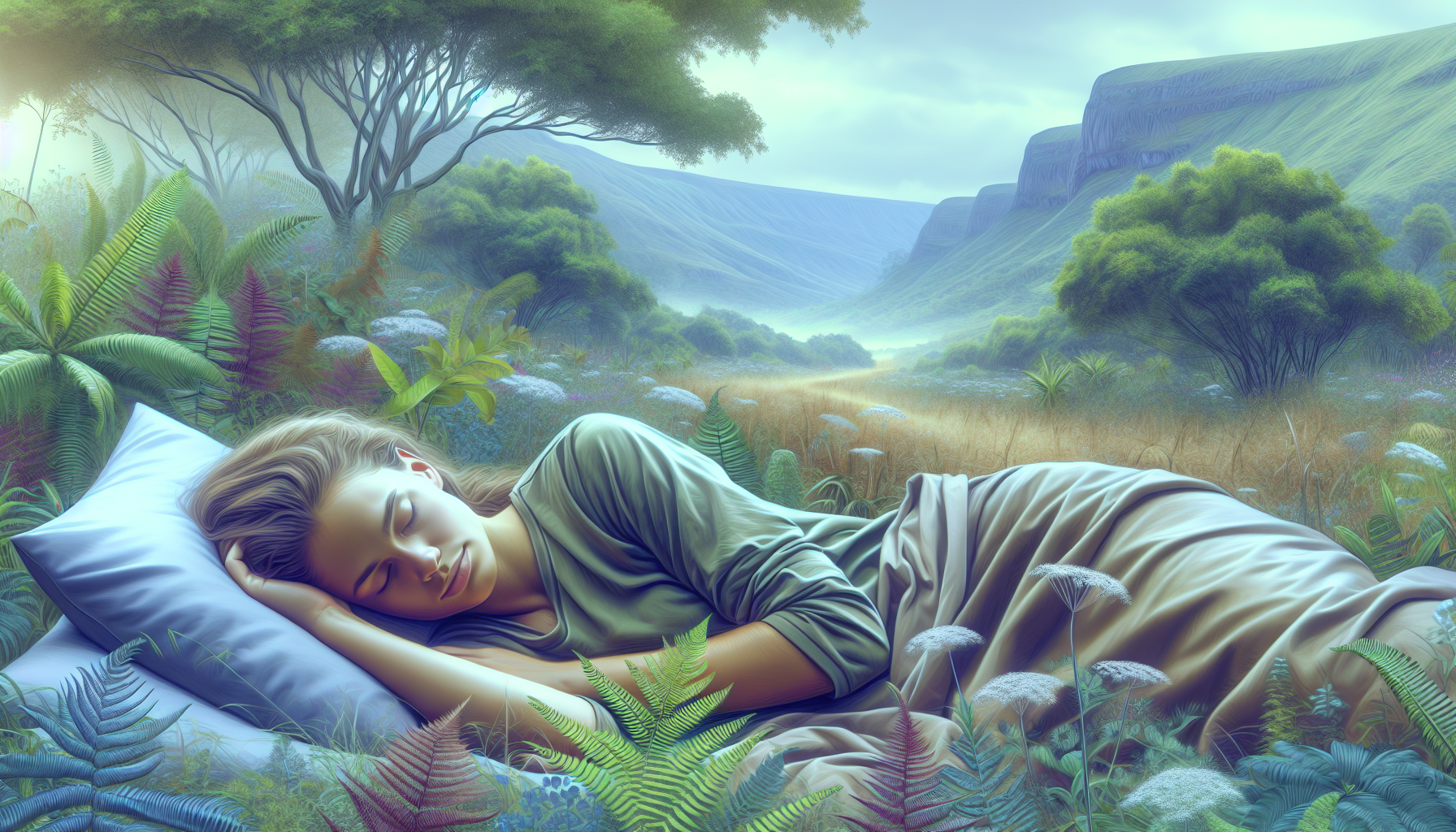 Mujer durmiendo plácidamente en un entorno natural
