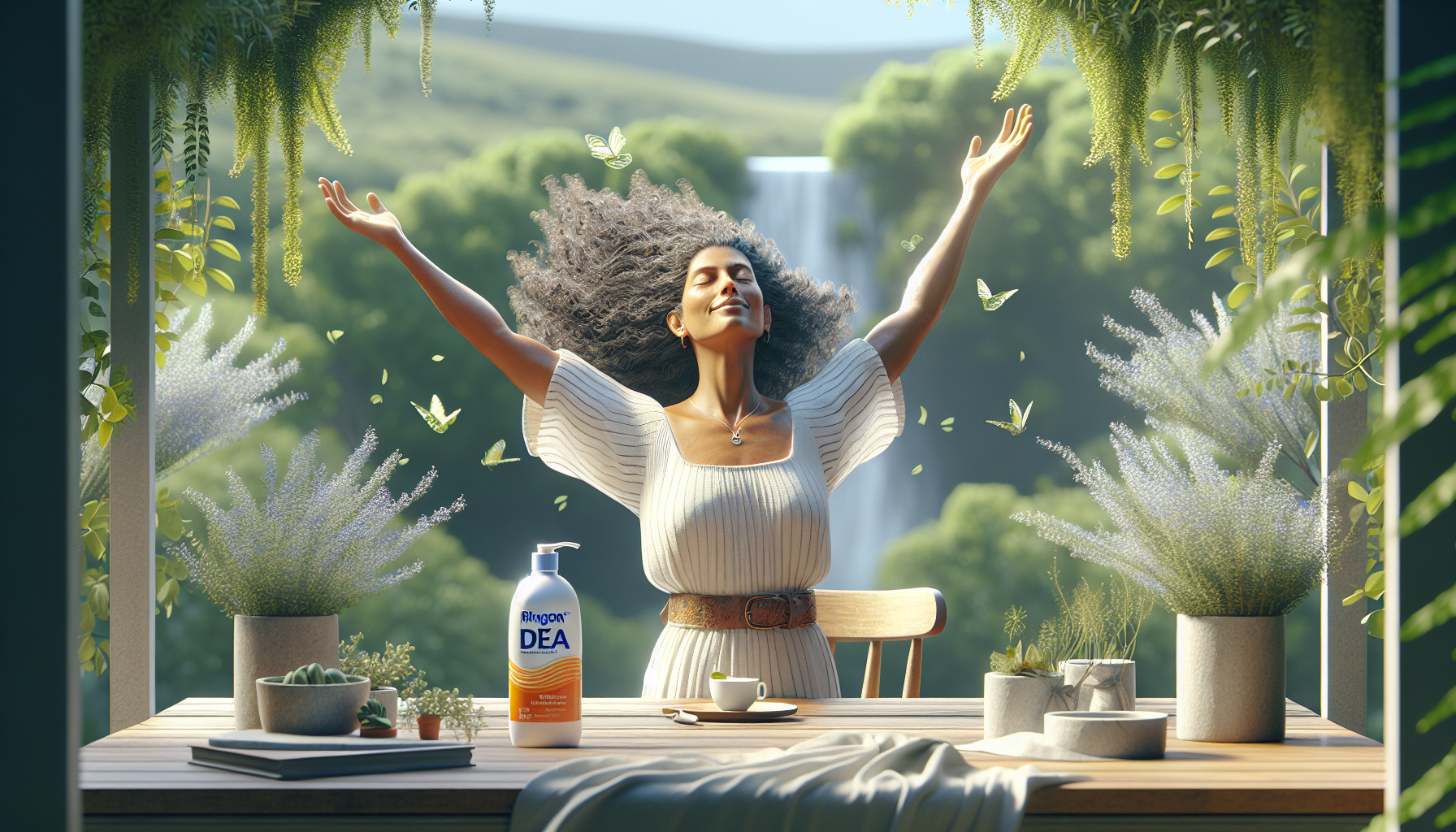 Mujer de mediana edad relajada en un entorno fresco