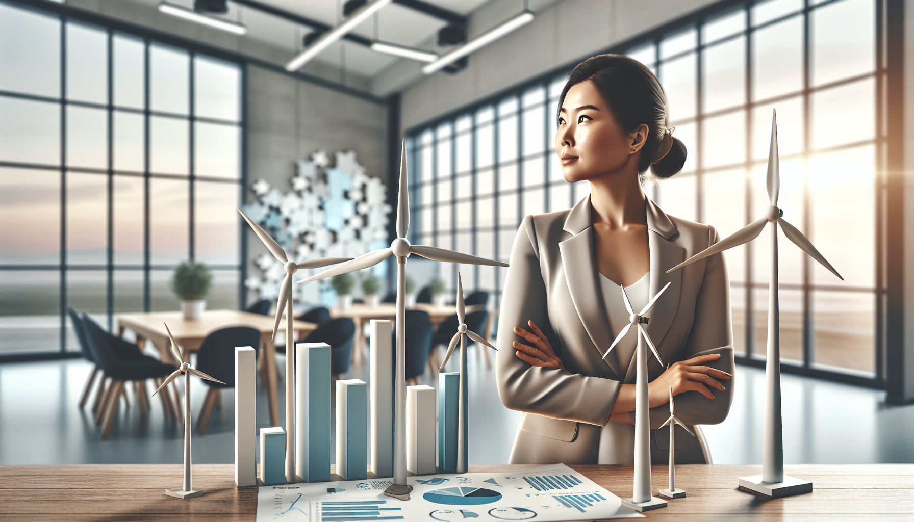 Mujer empresaria en crecimiento con energía renovada