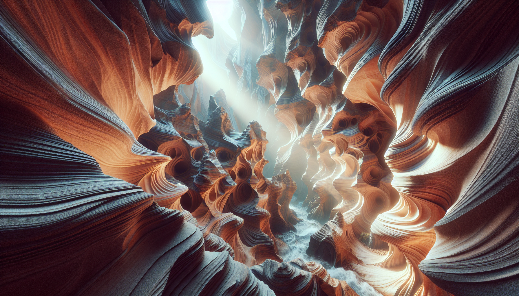 Rocas esculpidas por el agua en un cañón luminoso