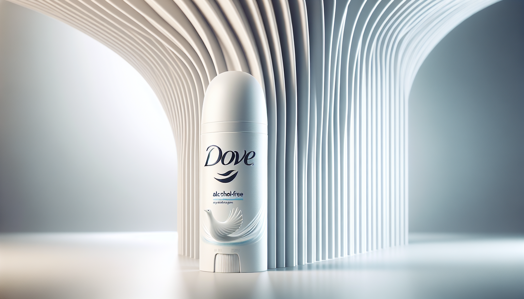 Envase de desodorante Dove sin alcohol en fondo minimalista