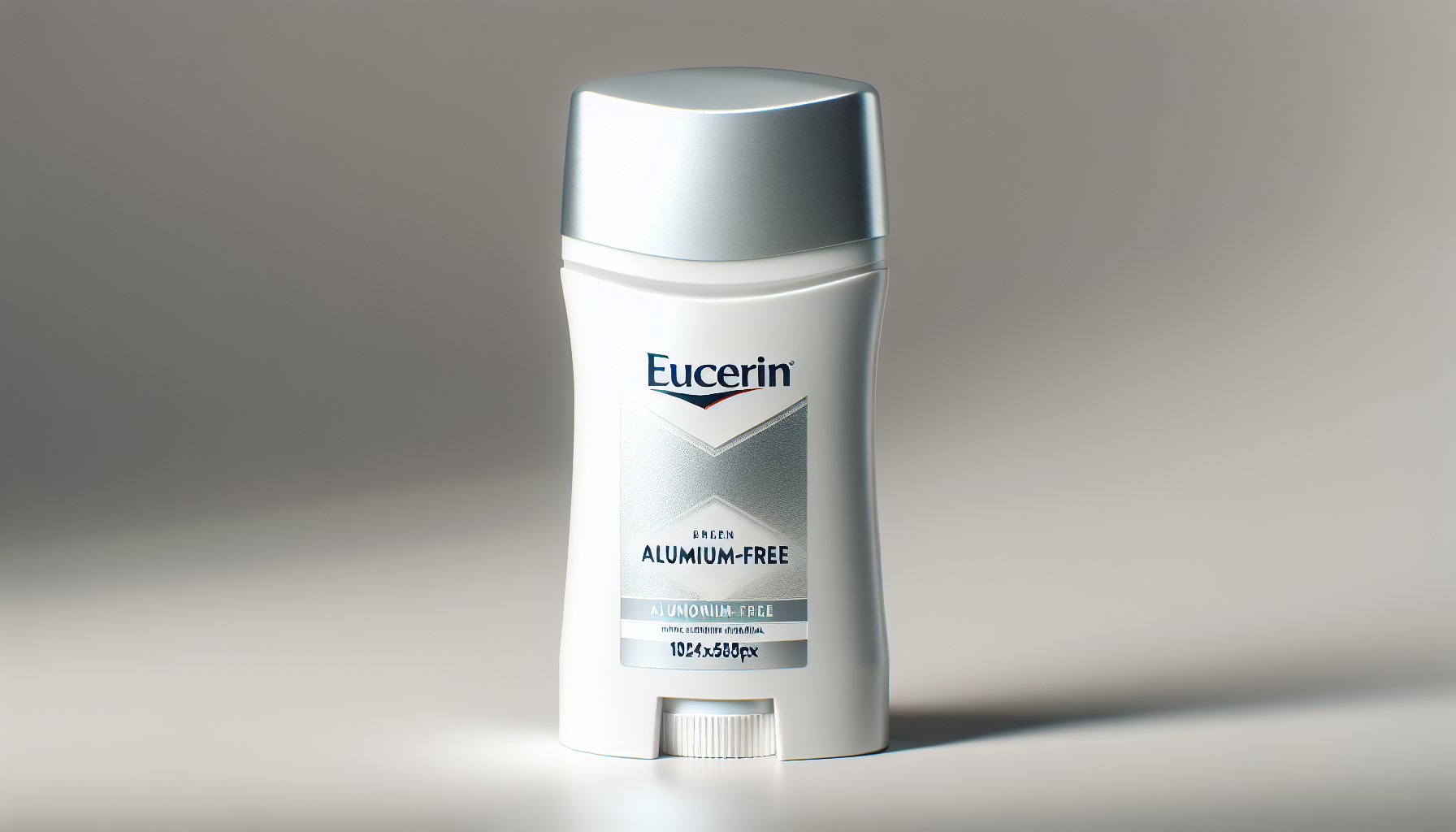 Frasco de desodorante Eucerin sin aluminio sobre fondo neutro