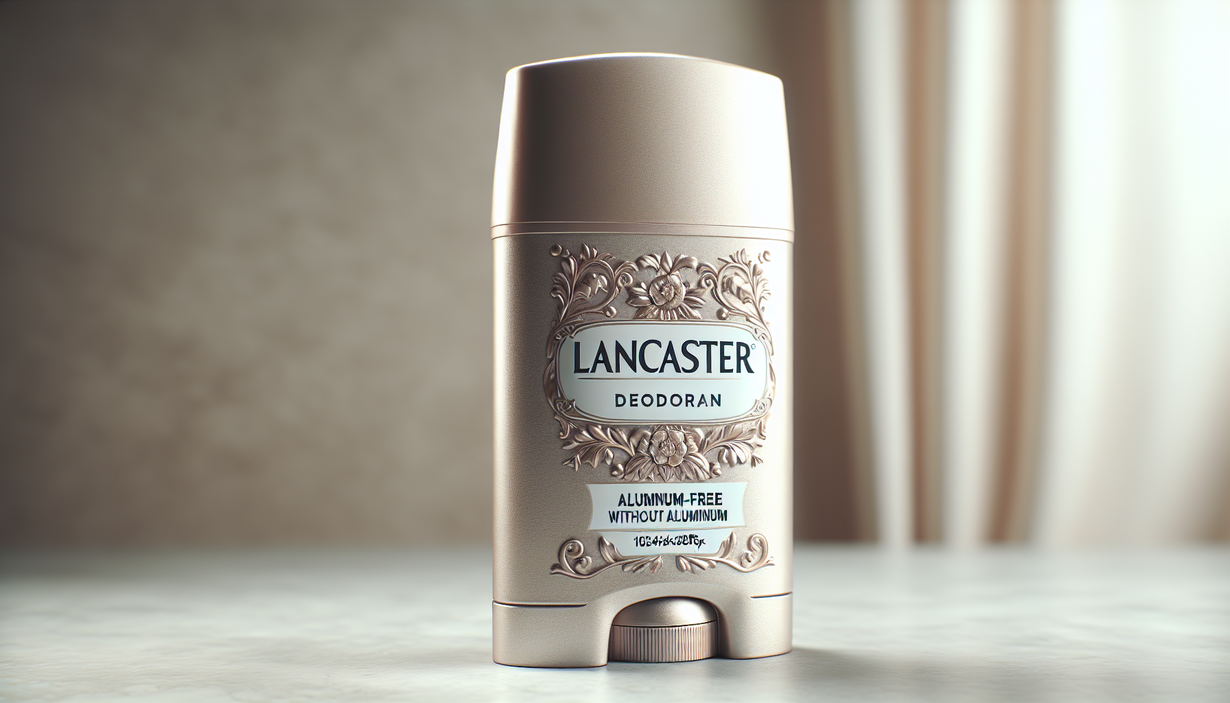 Envase de desodorante Lancaster sin aluminio en fondo elegante