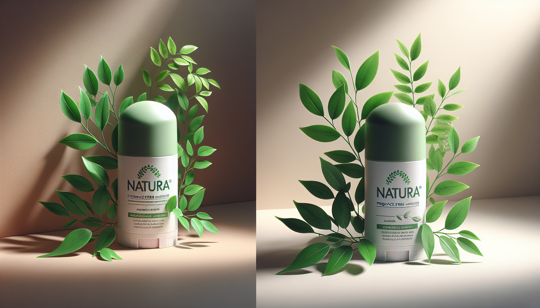 Desodorante Natura sin perfume con una planta de fondo
