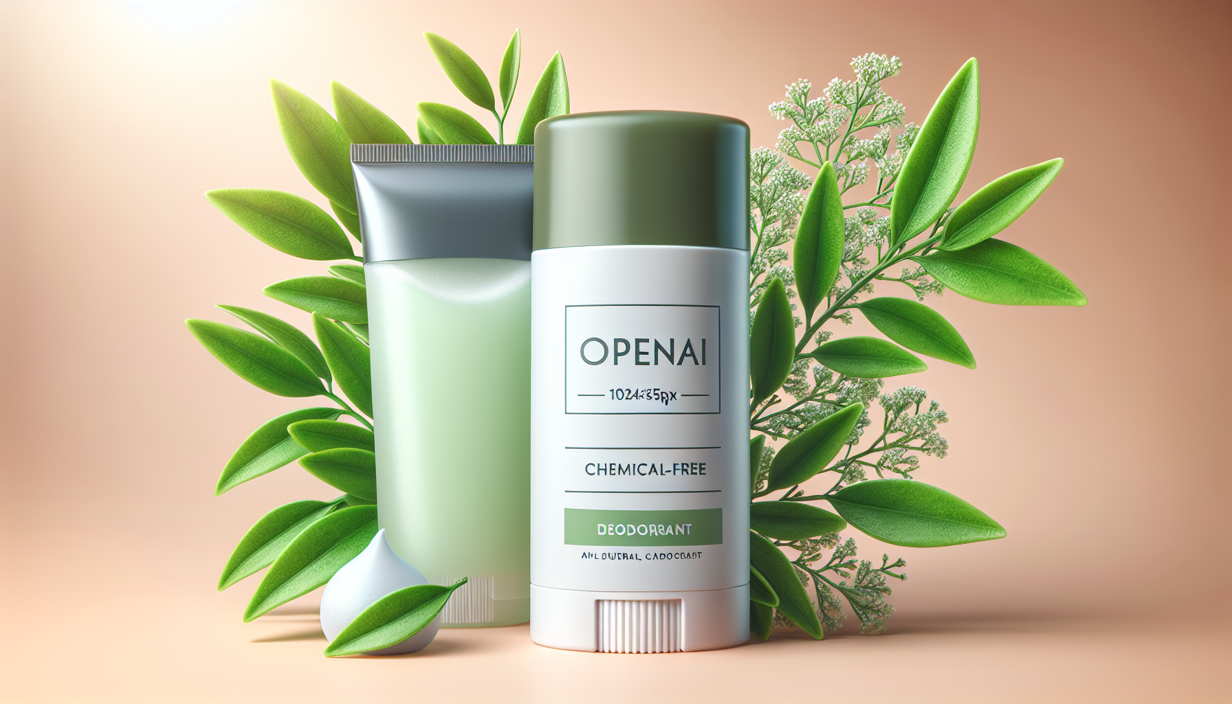 Desodorante natural sin químicos con una planta de fondo