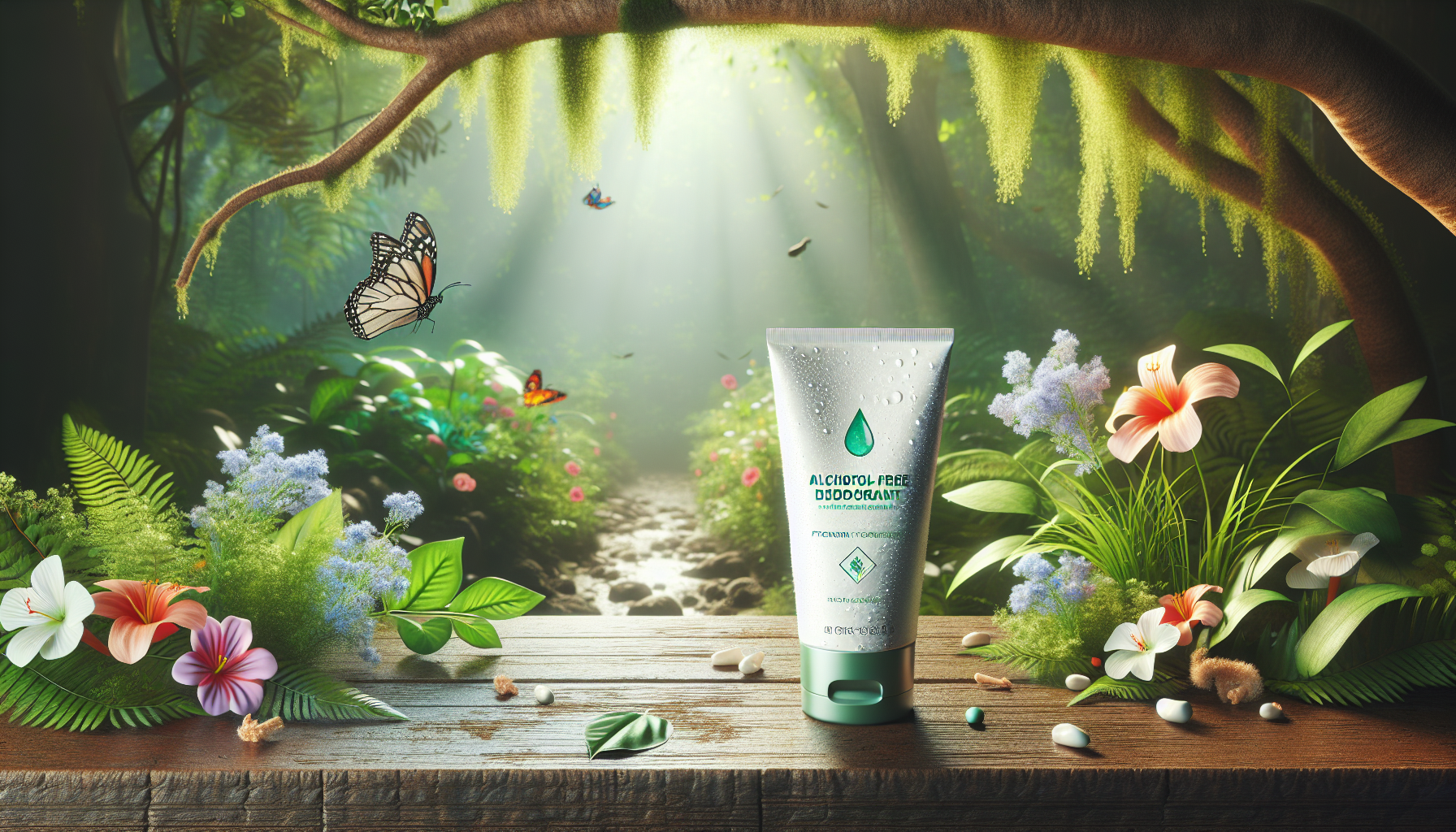 Un desodorante en crema sin alcohol sobre fondo natural