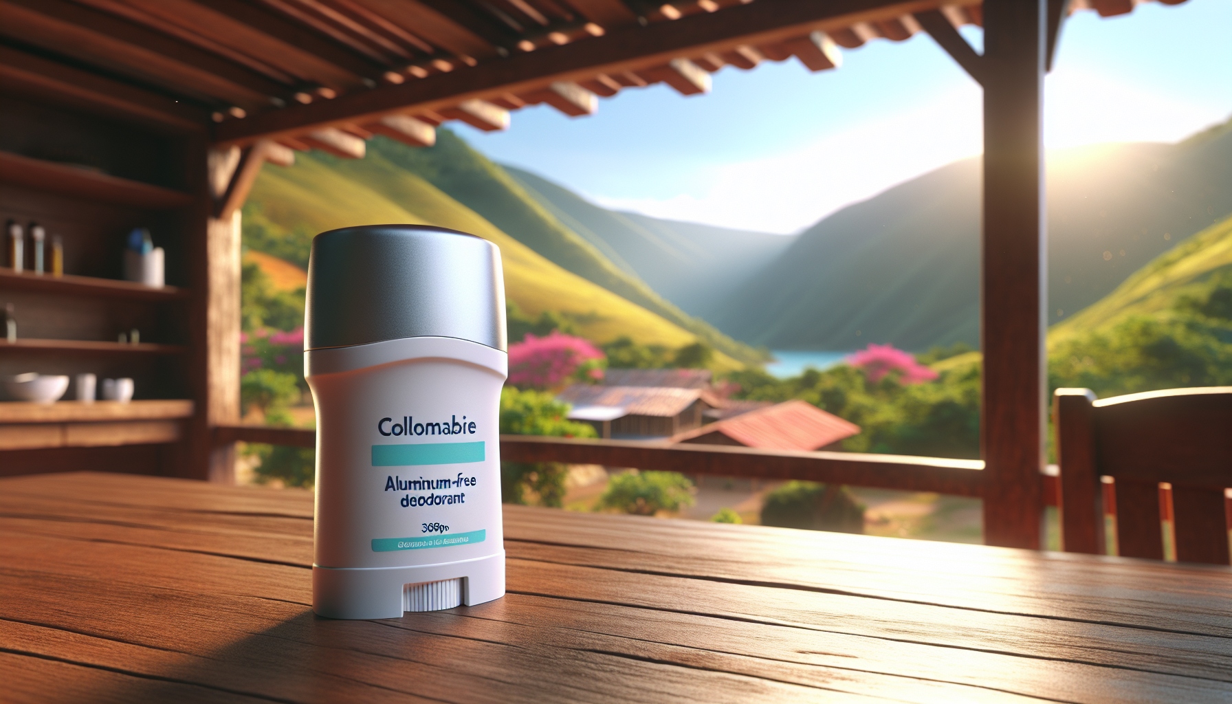 Frasco de desodorante sin aluminio en un ambiente colombiano