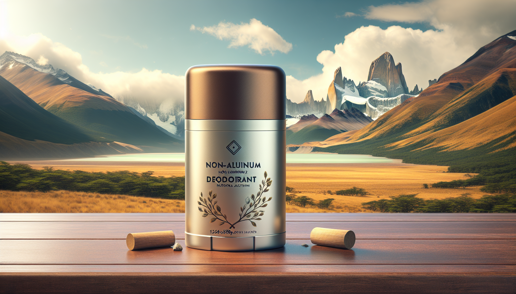 Desodorante sin aluminio con un paisaje argentino de fondo