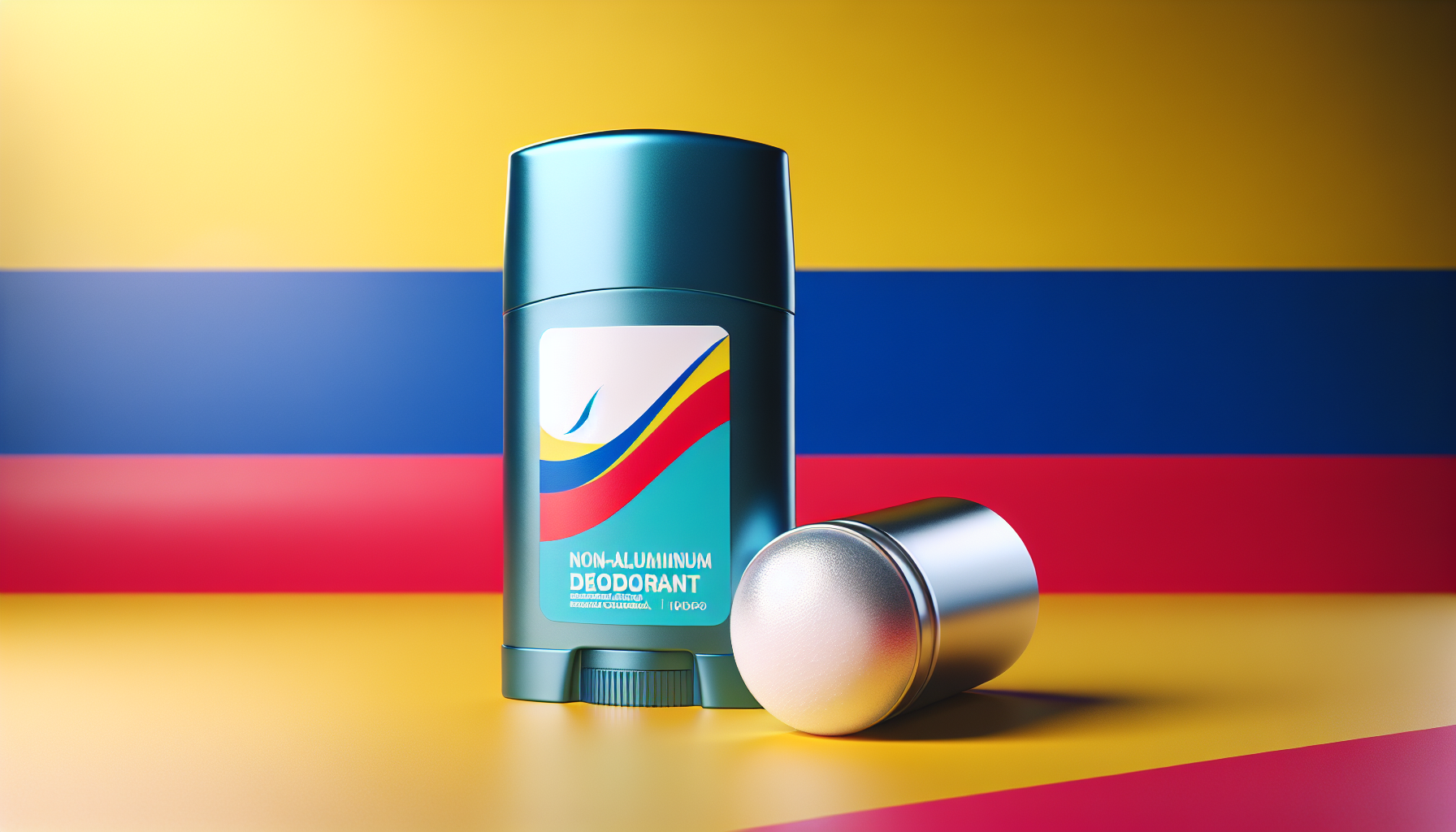 Desodorante sin aluminio sobre una bandera de Colombia