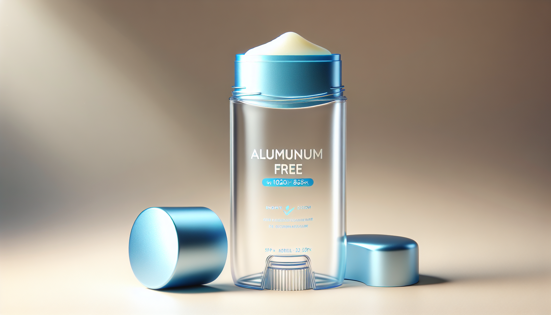 Frasco de desodorante sin aluminio sobre fondo claro