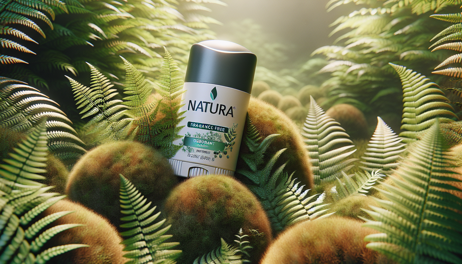 Frasco de desodorante Natura sin olor en un fondo natural
