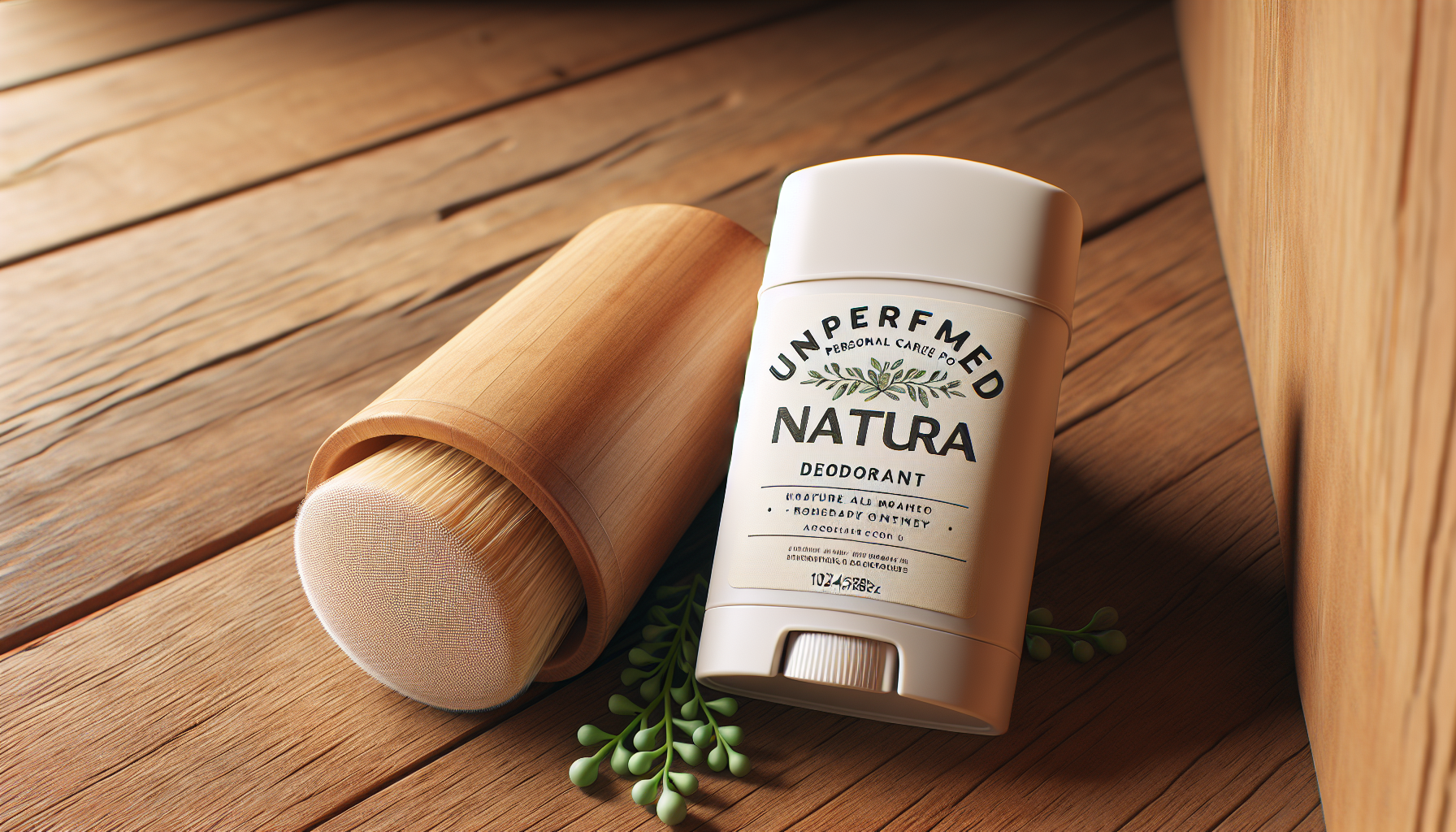 Envase de desodorante Natura sin perfume sobre una mesa de madera