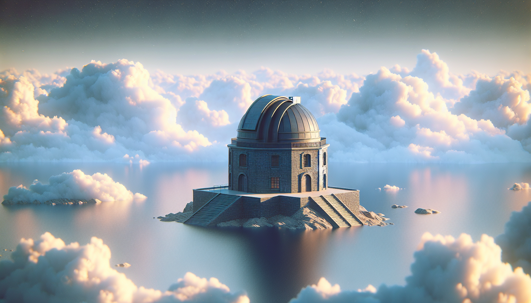 Mirador de pizarra con horizonte claro lleno de nubes algodonosas