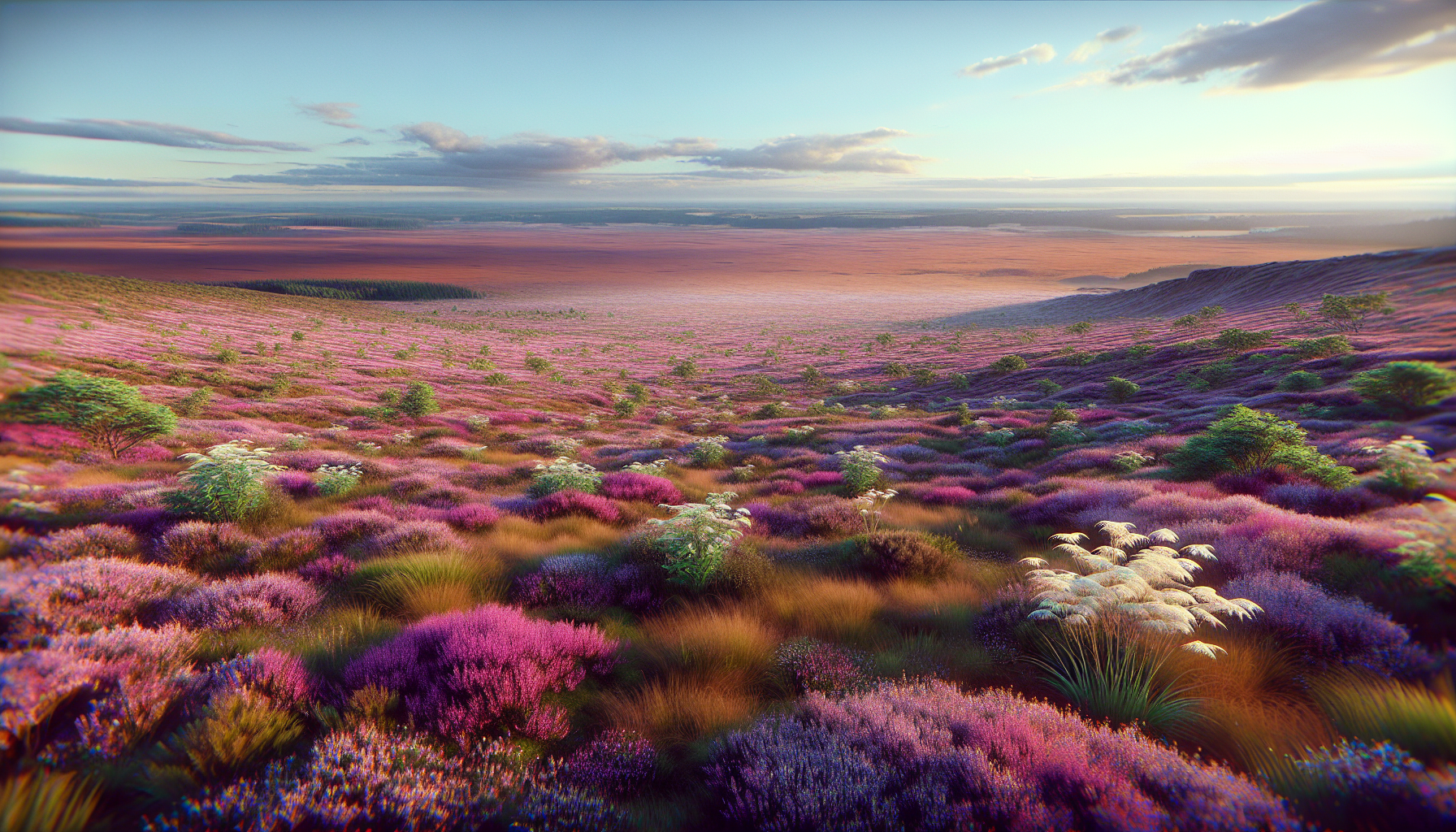 Estepa cubierta de brezo y flores de saúco balanceándose