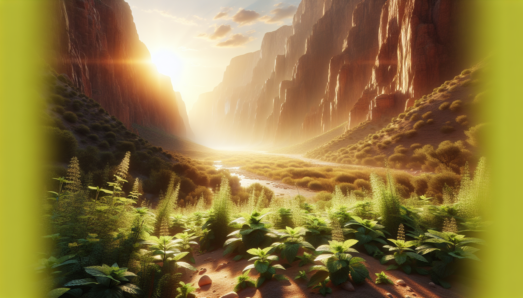 Cañón iluminado por sol bajo y aroma de menta silvestre