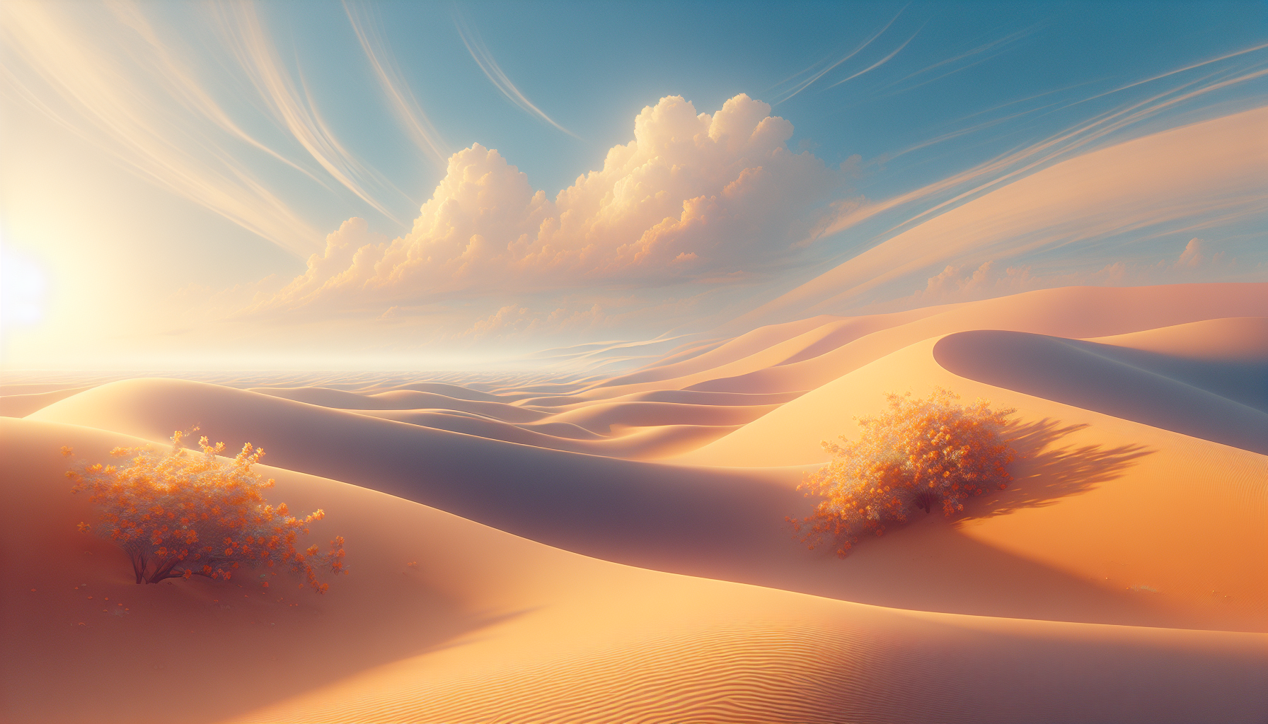 Estampa de desierto con dunas suaves y aroma de azahar