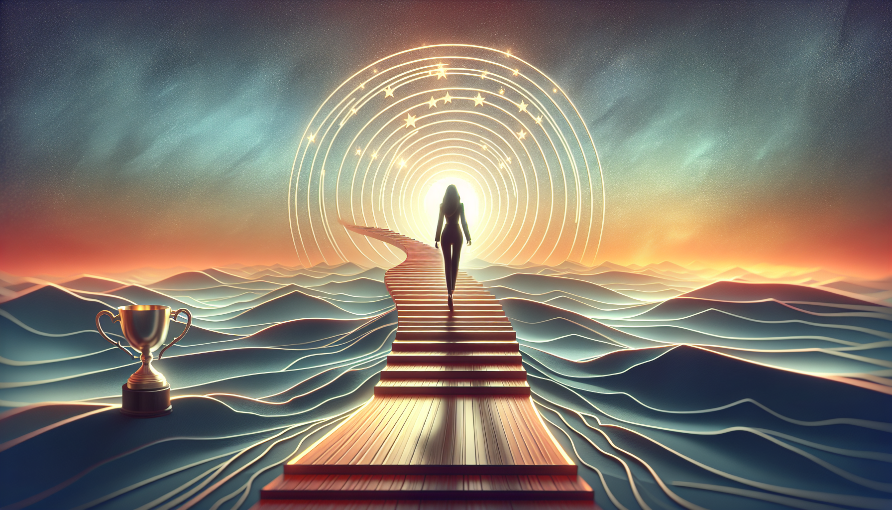 Mujer ambiciosa avanzando hacia el éxito