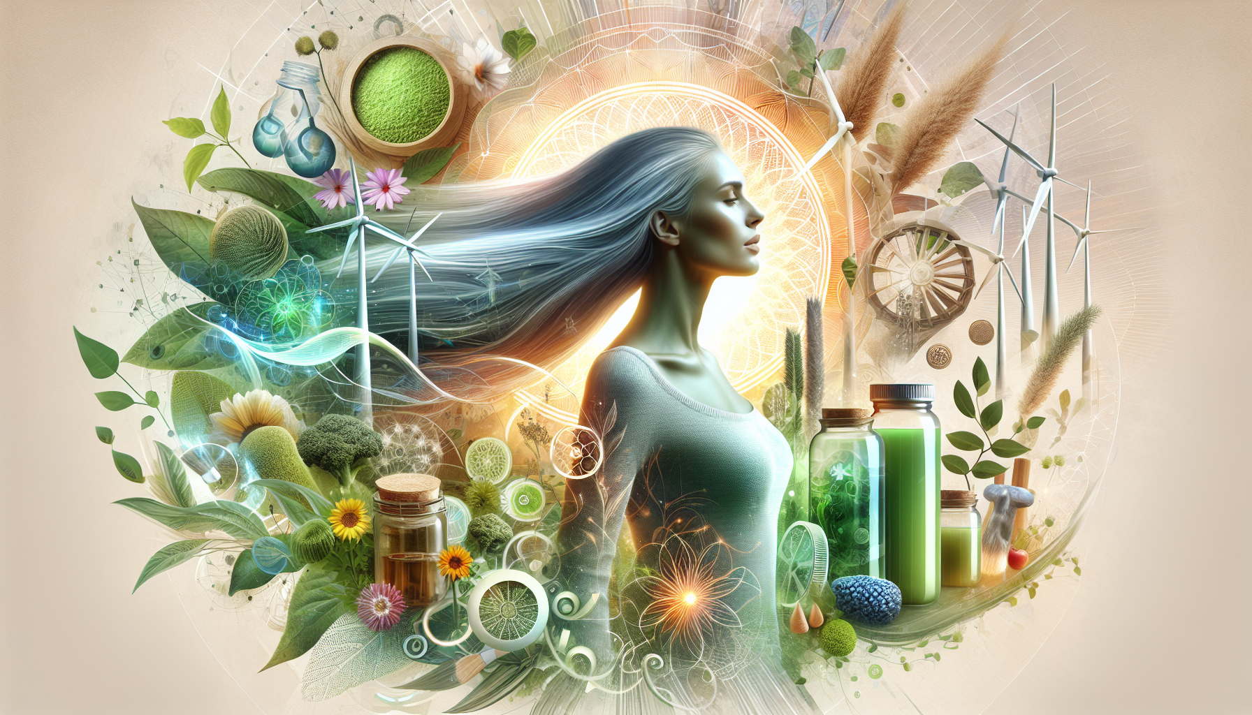 Mujer triunfando en cosmética natural con energía renovada