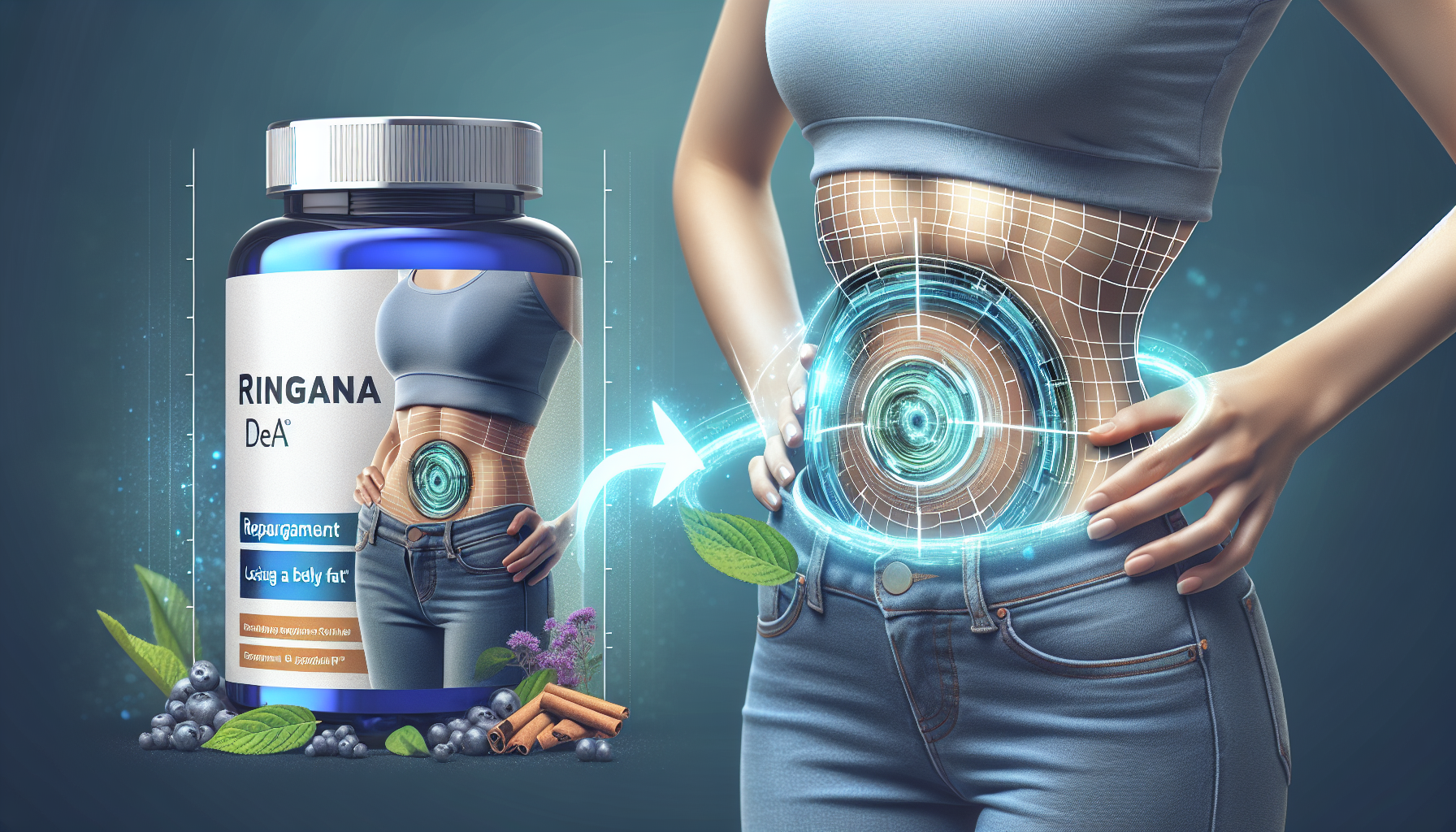 Ilustración de vientre plano junto a RINGANA DEA