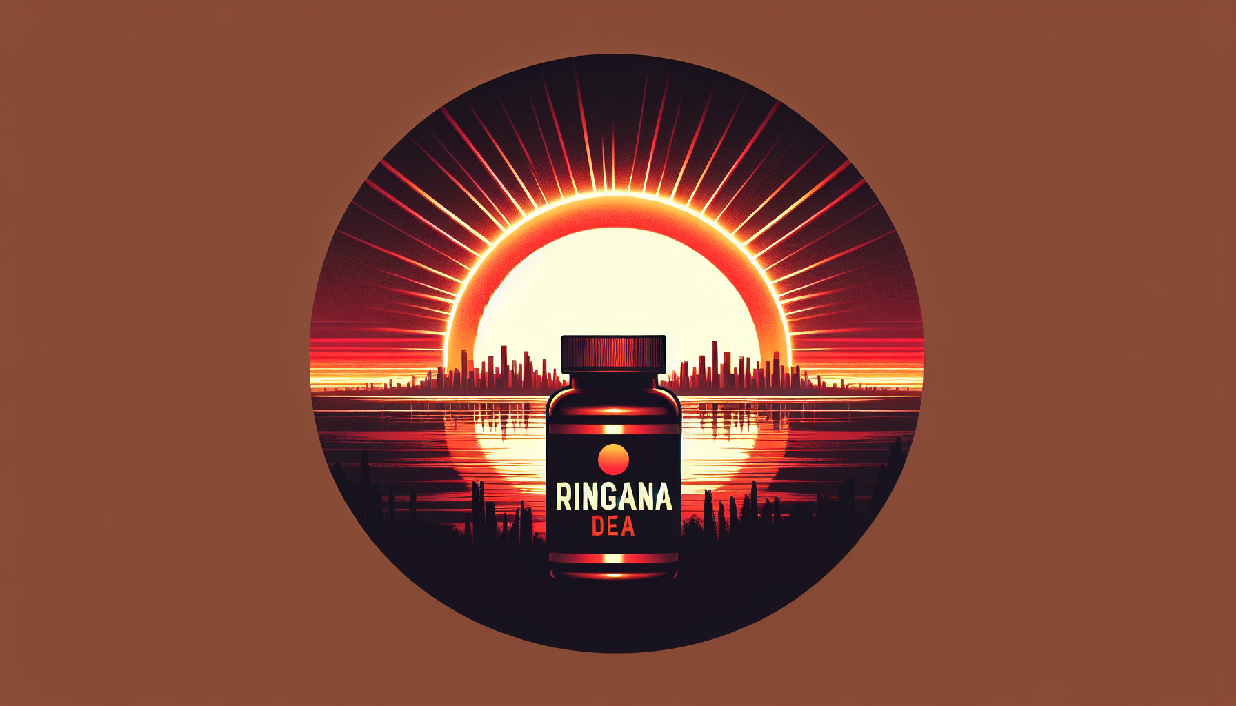 Silueta de skyline al amanecer con destellos de jengibre