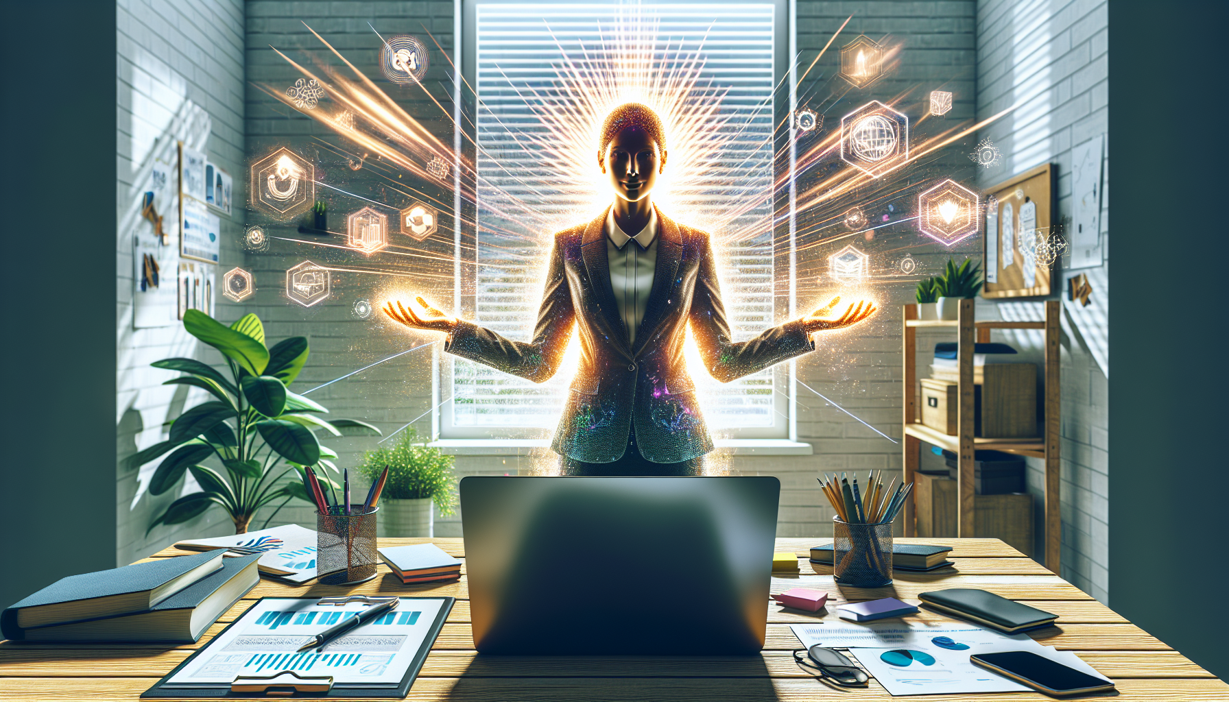 Mujer líder influyente trabajando con energía