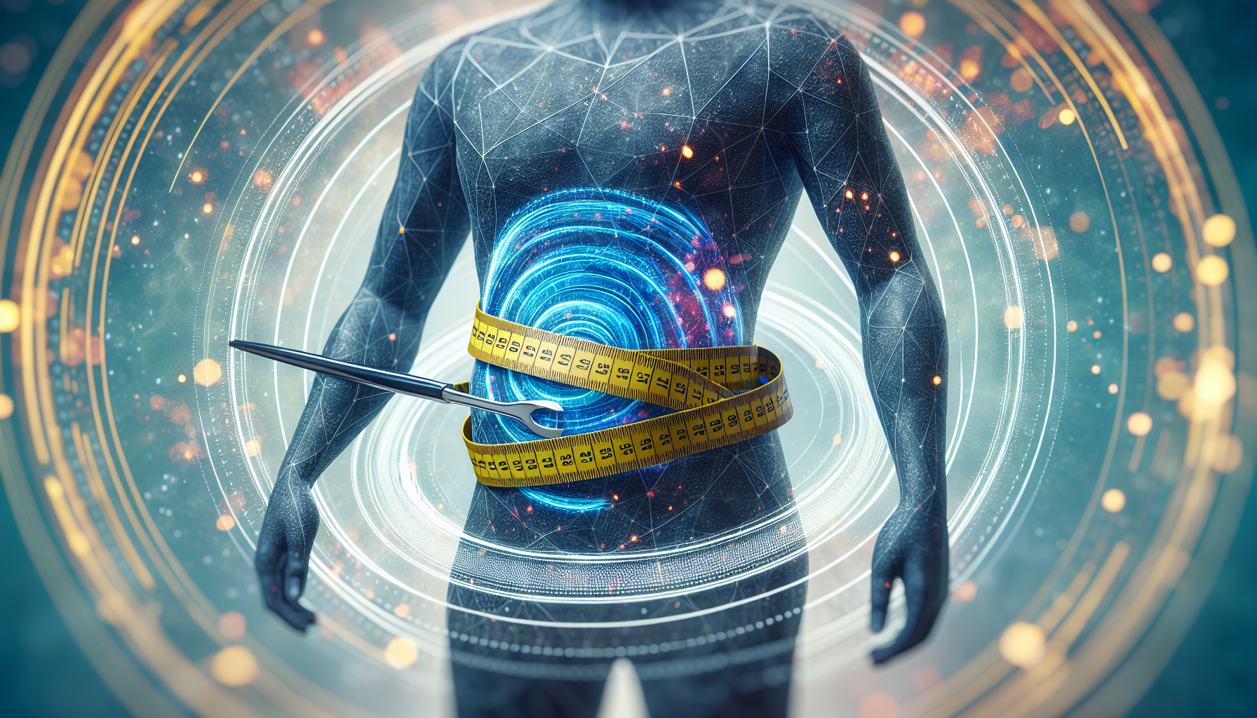 Imagen de una cinta métrica rodeando una cintura delgada