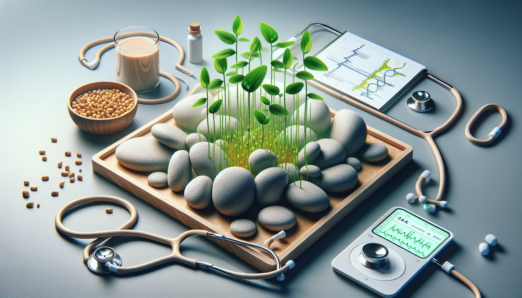 Brotes de alfalfa emergiendo entre piedras suaves