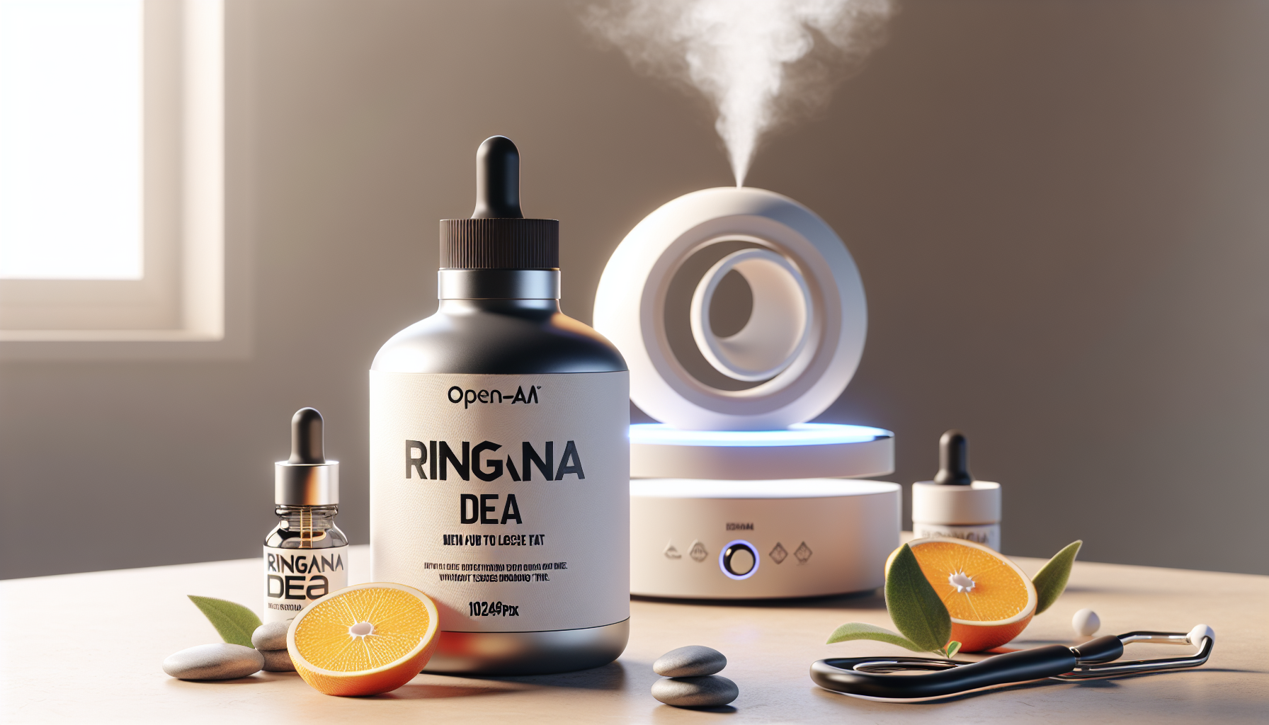 Difusor de aceites esenciales cítricos sobre mesa ordenada