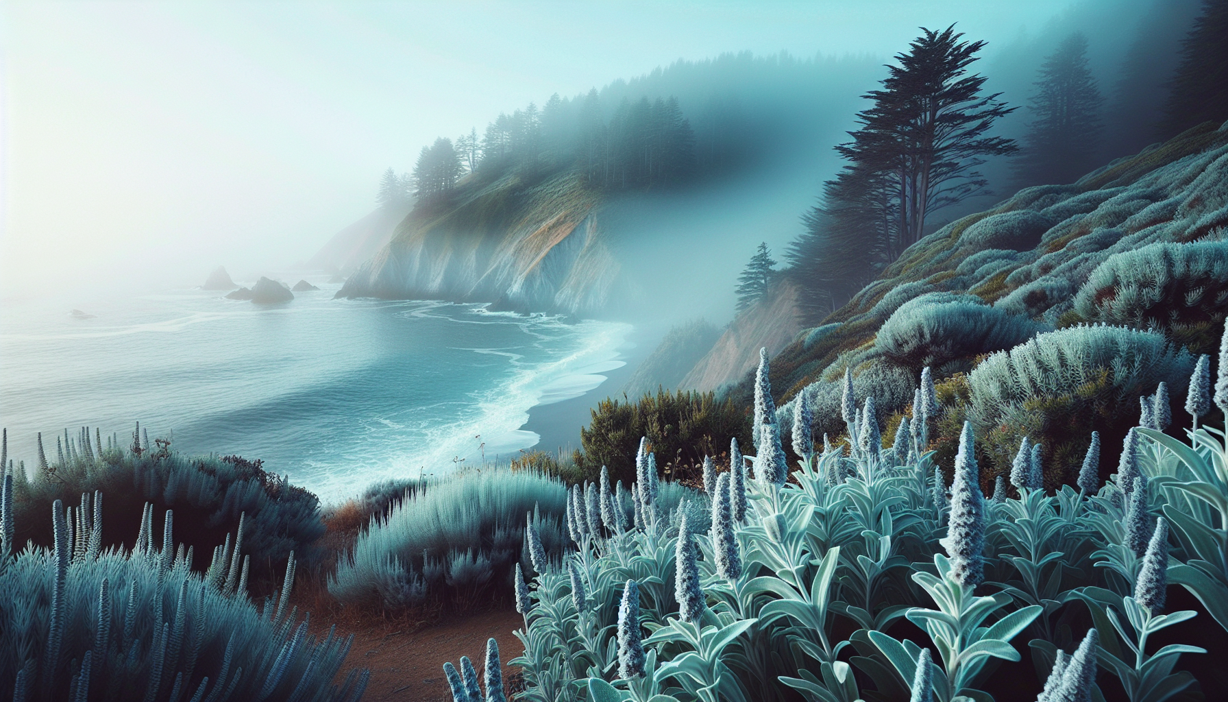 Senda costera con bruma marina energizante y salvia silvestre