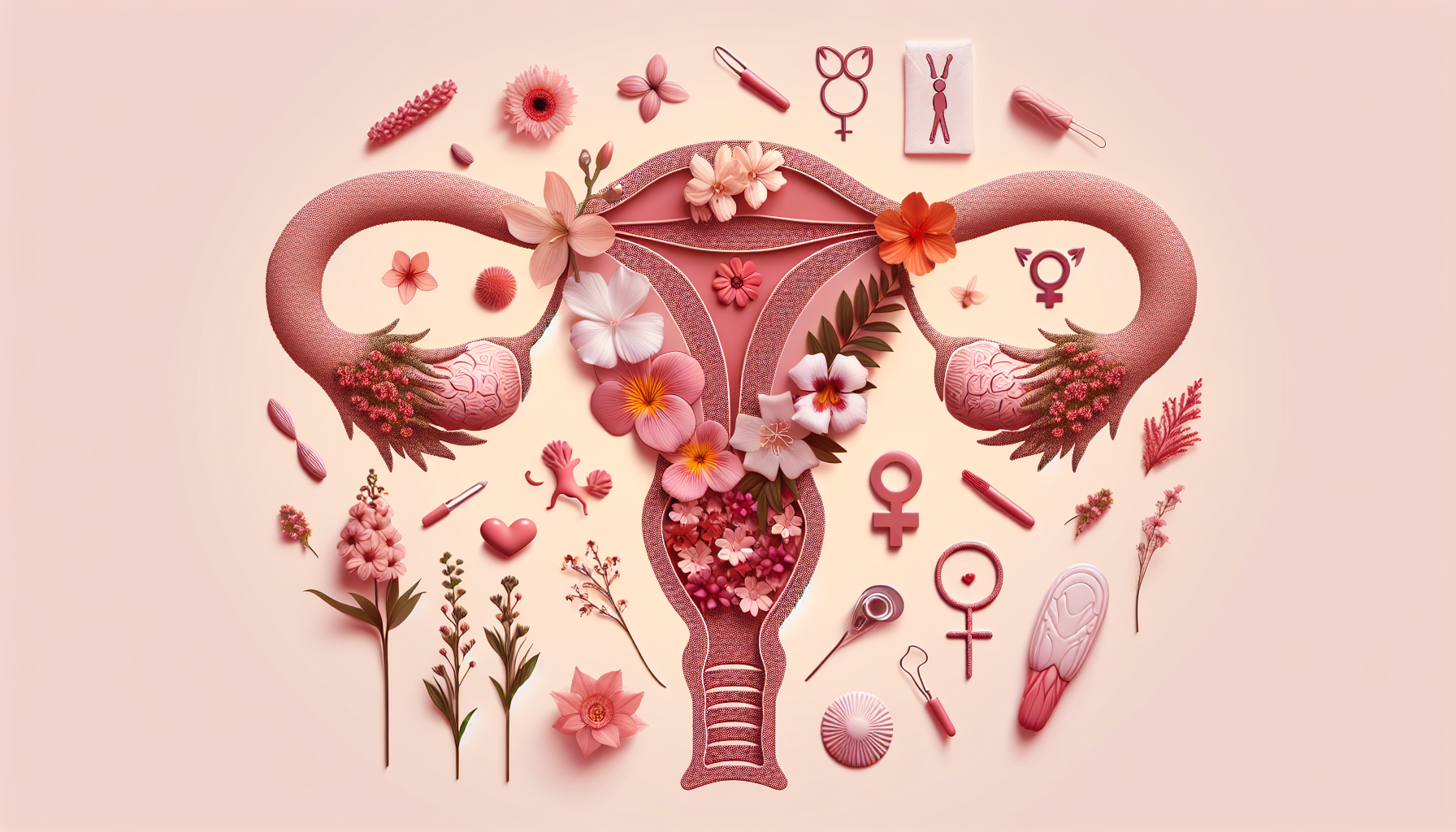 Símbolos femeninos con elementos naturales como flores