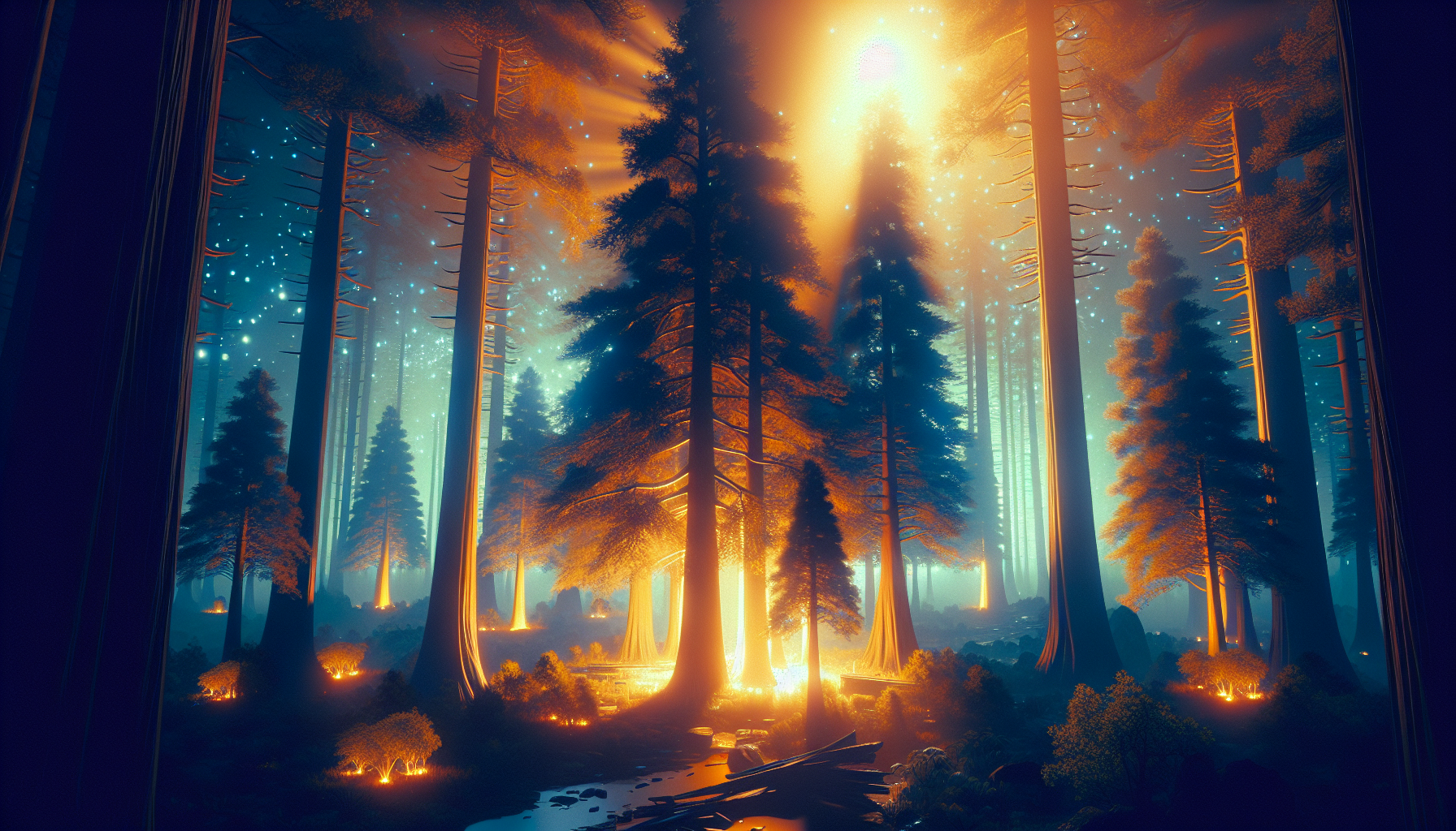 Bosque de cedros con luminiscencia de aceite de neroli