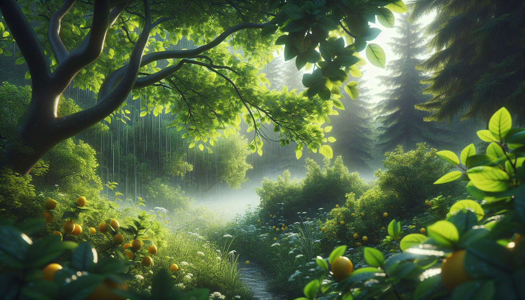 Bruma de hierbaluisa disipándose tras lluvia suave de verano