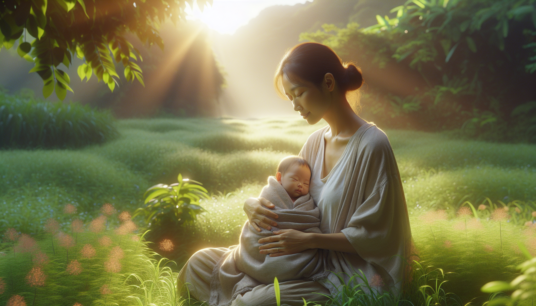 Madre con bebé disfrutando de la naturaleza