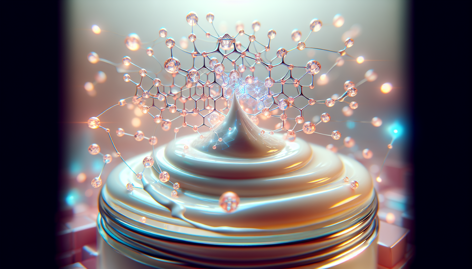 Moléculas de ácido hialurónico ilustradas sobre crema.