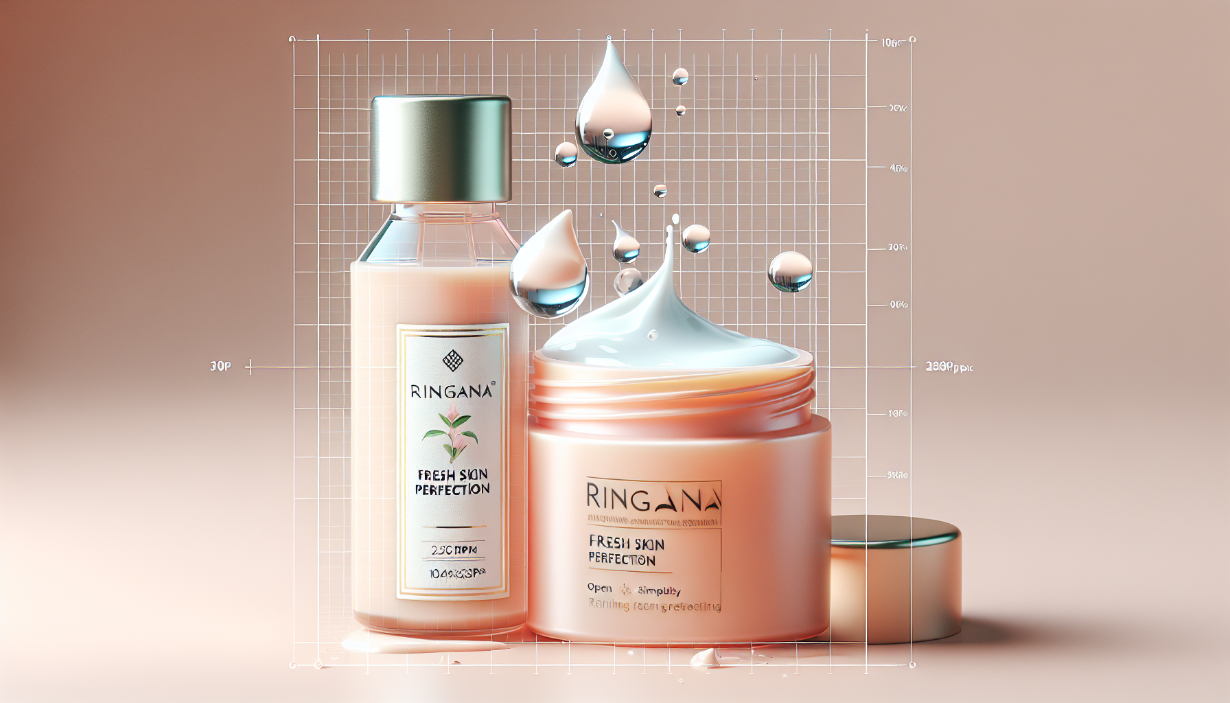 Botella de Fresh Skin Perfection RINGANA con gotas de crema.