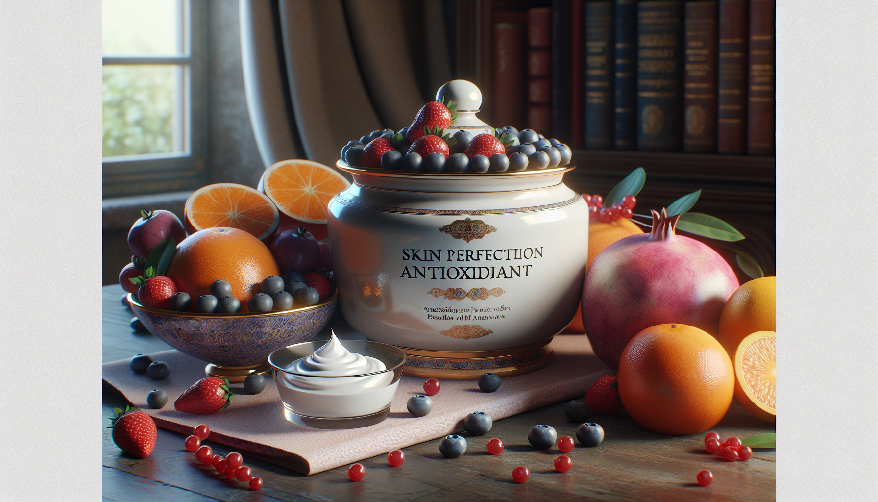 Representación antioxidante con frutas y crema.