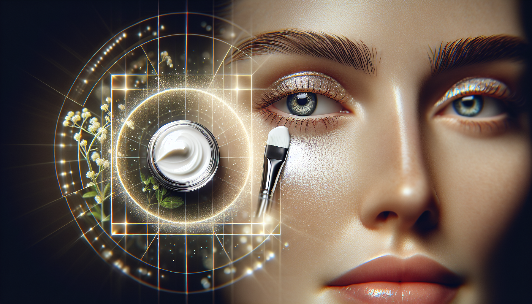 Crema aplicada en contorno de ojos femenino.