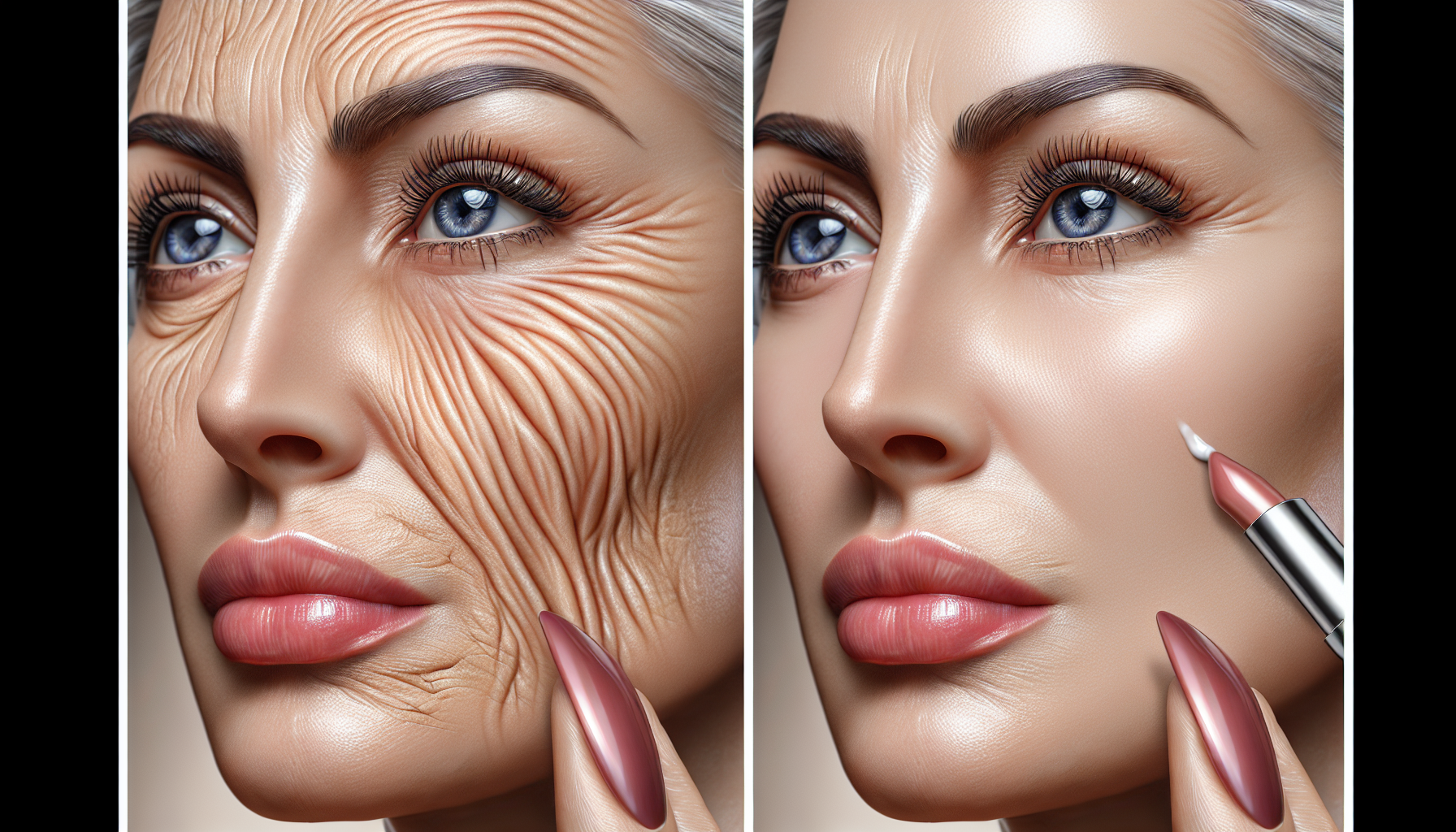 Primer plano de arrugas profundas suavizadas con Skin Perfection.