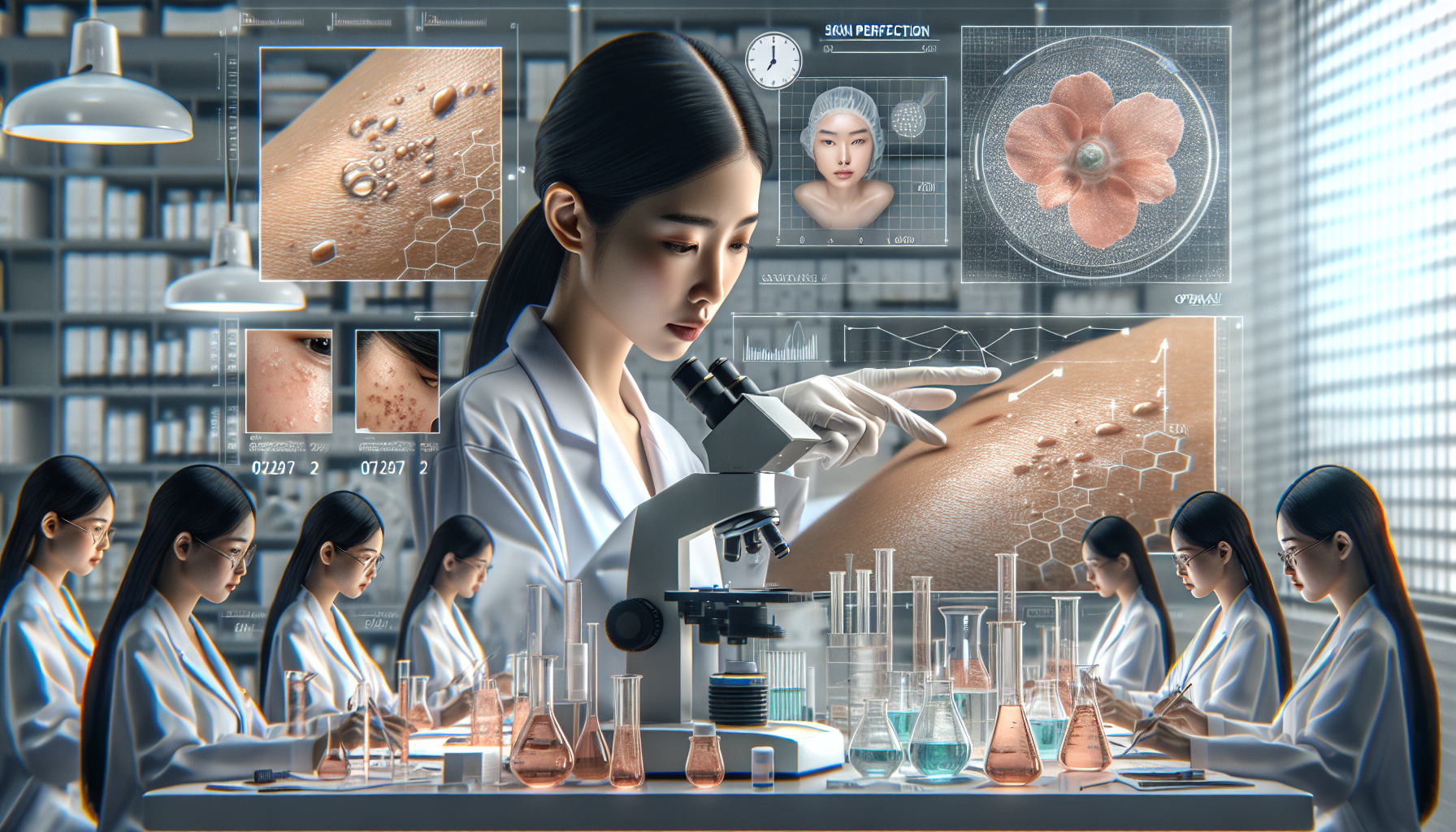 Investigadores analizando resultados de cuidado de la piel.