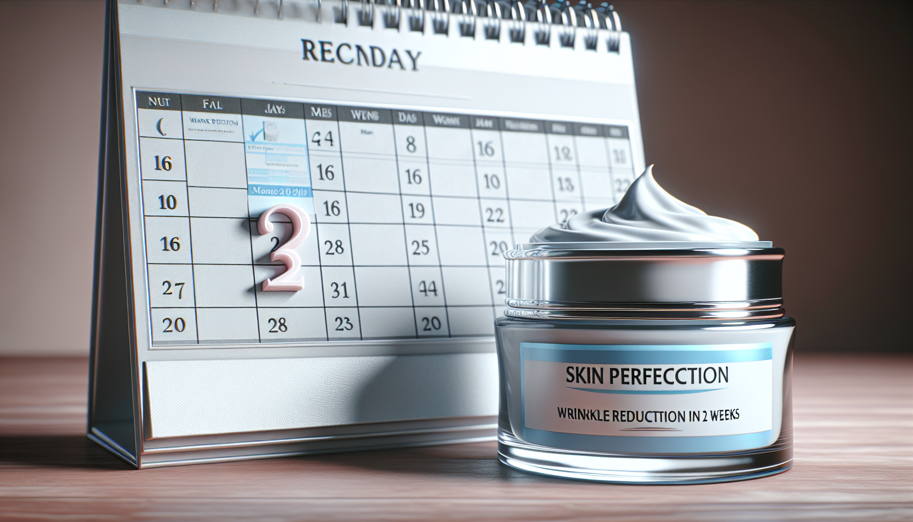 Calendario marcando dos semanas junto a crema.