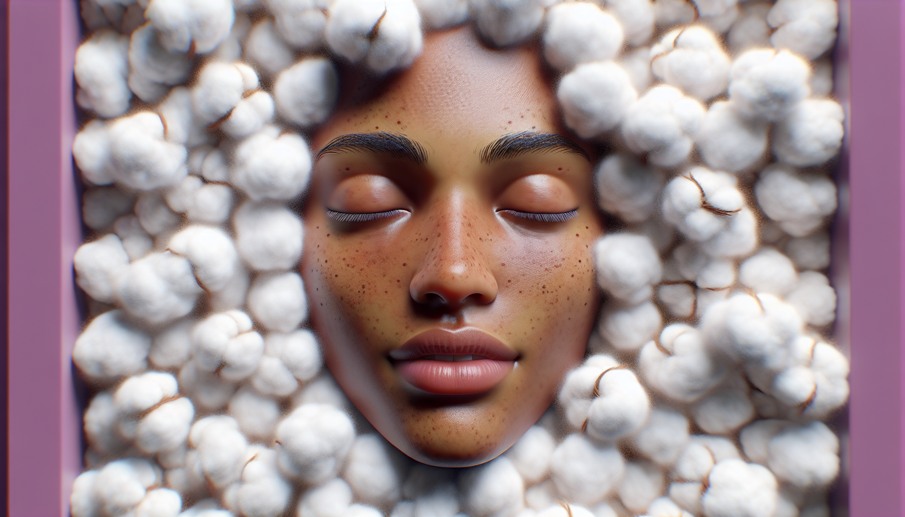 Rostro relajado rodeado de algodones.