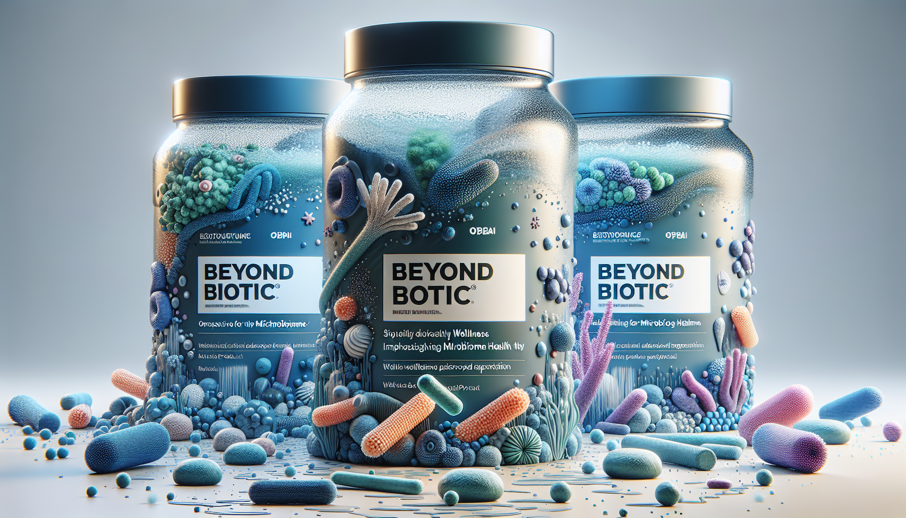 Tres envases de BEYOND biotic agrupados, destacando el cuidado del microbioma.